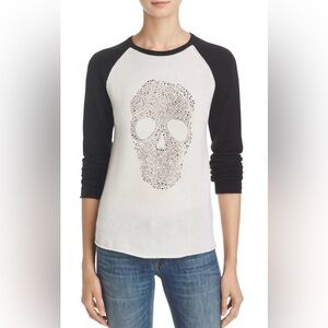 Aqua 100% Cashmere Embellished Skull Cashmere Baseball Style Sweater Large NWT